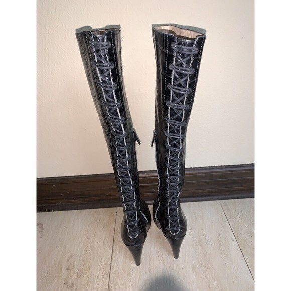 Jerome C. Rousseau Black Alligator Print Leather Lace Up Wedge Boots‎ 36.5 US6 - Picture 8 of 12